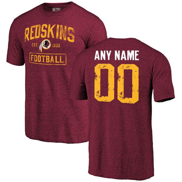 Men Burgundy Washington Redskins Distressed Custom Name and Number Tri-Blend Custom NFL T-Shirt->->Sports Accessory